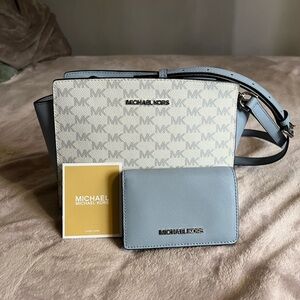 Michael Kors Selma light blue crossbody with matching wallet
